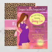 Mardi Gras Thmed Baby Bump Invite Brown Hair Kaart (Voorkant / Achterkant)