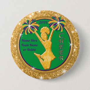 Mardi Gras Thmed, Cheerleader Party Favors, Ronde Button 7,6 Cm