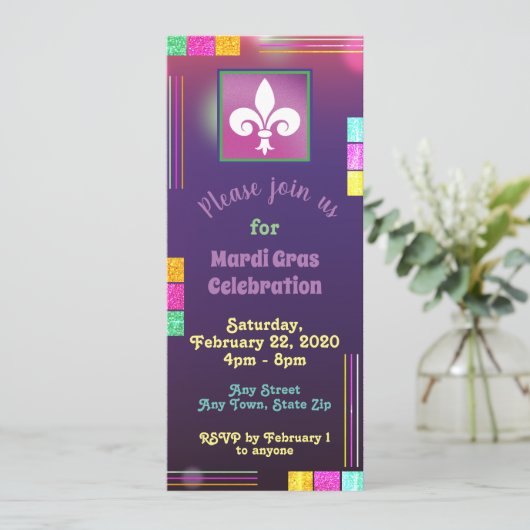 Mardi Gras Ticket Invitation Kaart (Staand voorkant)