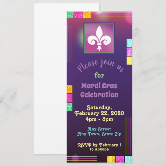 Mardi Gras Ticket Invitation Kaart (Voorkant / Achterkant)