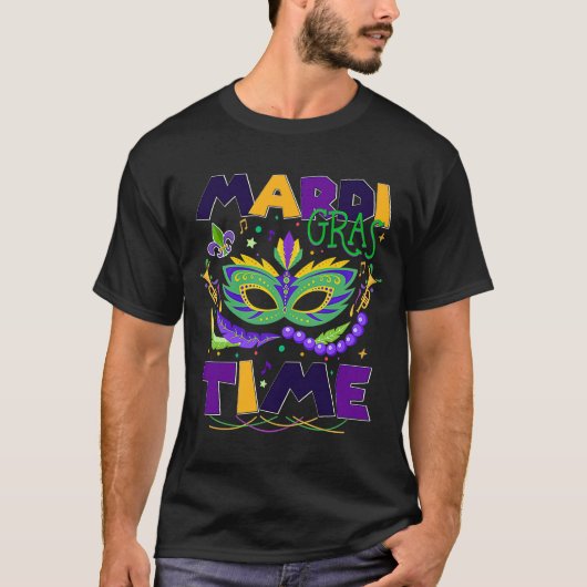 Mardi Gras Time Feathered Krewes Mask Mardi Gras T-shirt (Voorkant)