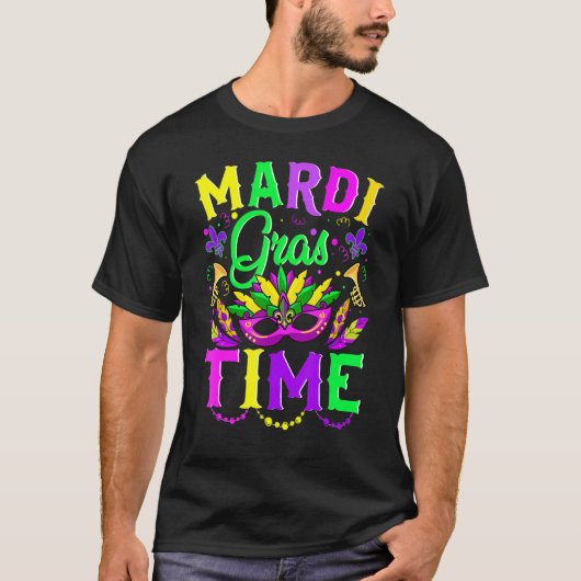 Mardi Gras Time Feathered Krewes Mask Mardi Gras T-shirt (Voorkant)