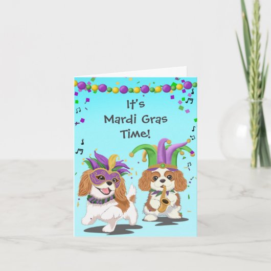 Mardi Gras Time with Cavalier King Charles Spaniel Kaart (Voorkant)