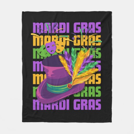 MARDI GRAS Top Hoed Veren Fleece Deken (Voorkant)