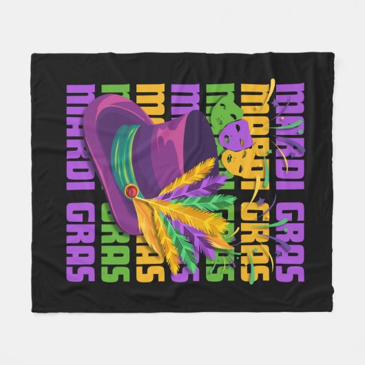 MARDI GRAS Top Hoed Veren Fleece Deken (Voorkant (Horizontaal))