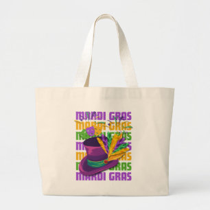 MARDI GRAS Top Hoed Veren Grote Tote Bag