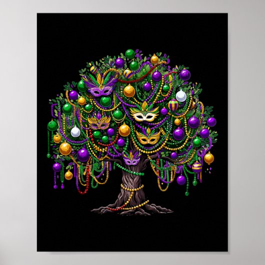 Mardi Gras Tree Beads New Orleans 2025 Festival BE Poster (Voorkant)