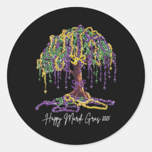 Mardi Gras Tree Beads New Orleans 2025 Waterverf Ronde Sticker