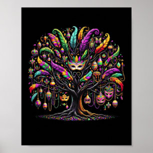 Mardi Gras Tree Beads New Orleans Festival Poster