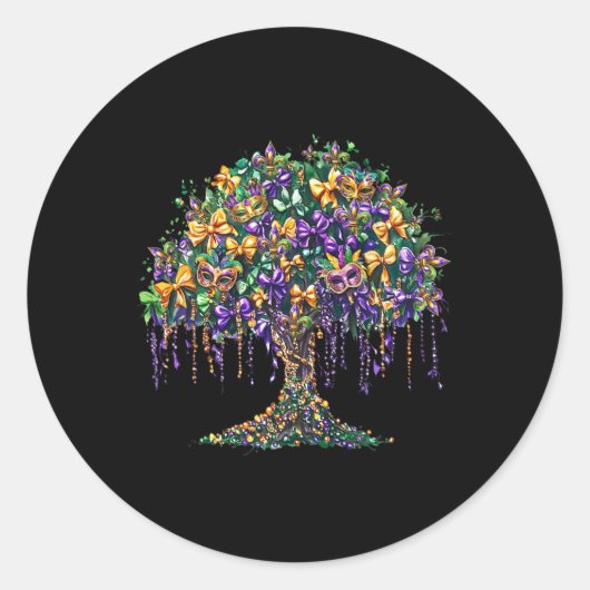 Mardi Gras Tree kralen Fat New Orleans 2025 Carniv Ronde Sticker (Voorkant)