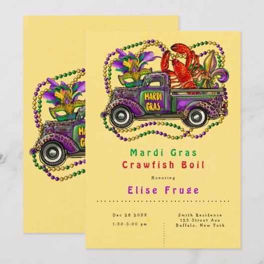 Mardi Gras  Truck Crawfish Boil Kaart (Voorkant / Achterkant)