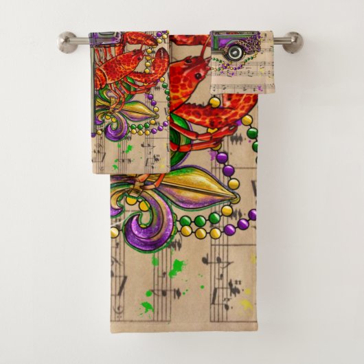 Mardi Gras Truck Crawfish Fleur De Lis Bad Handdoek (Insitu)