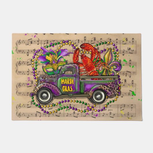 Mardi Gras Truck Crawfish Fleur De Lis Deurmat (Voorkant)