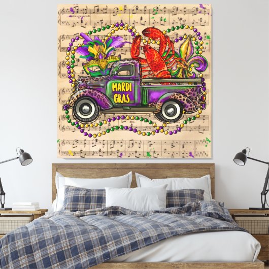 Mardi Gras  Truck Music Fleur de Lis Canvas Afdruk (Insitu (Slaapkamer))