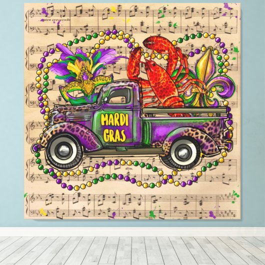 Mardi Gras  Truck Music Fleur de Lis Canvas Afdruk (Insitu (Houten vloer))