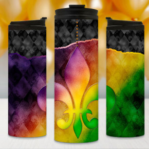 Mardi Gras Tumbler, Colorful Fleur de Lis Thermosbeker
