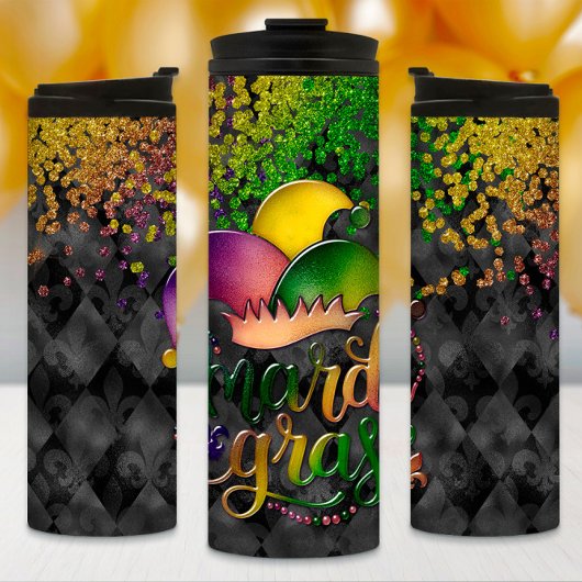 Mardi Gras Tumbler, Colorful Jester Pet Thermosbeker