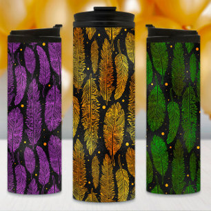 Mardi Gras Tumbler, Feathers, Mardi Gras Flag Thermosbeker