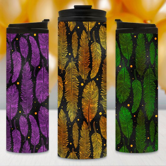 Mardi Gras Tumbler, Feathers, Mardi Gras Flag Thermosbeker