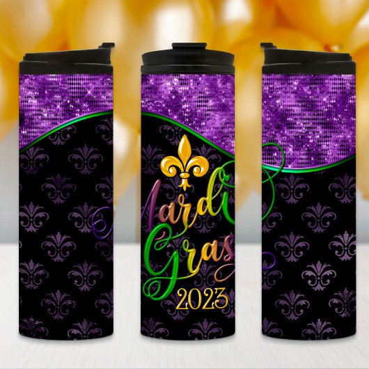 Mardi Gras Tumbler, Mardi Gras 2023 Paars Design Thermosbeker