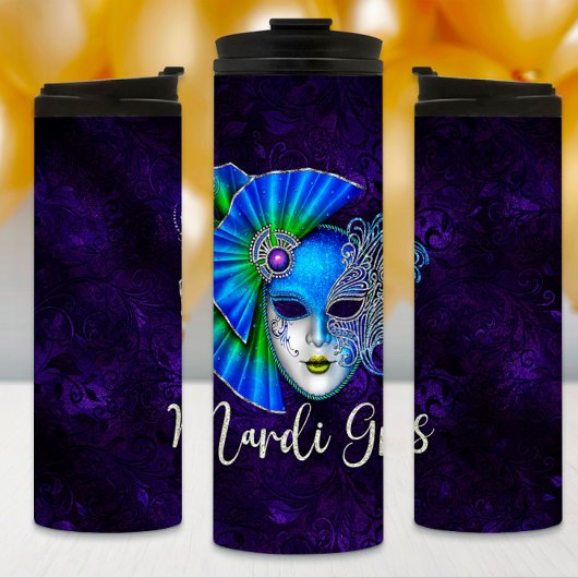 Mardi Gras Tumbler, Mardi Gras Blue Mask Thermosbeker