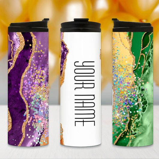 Mardi Gras Tumbler, Mardi Gras Paars Groen Agate Thermosbeker