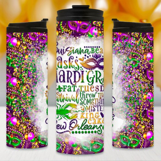 Mardi Gras Tumbler, Mardi Gras Words Thermosbeker