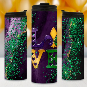 Mardi Gras Tumbler, Marmer, Glitter en Love Thermosbeker