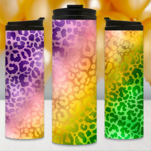 Mardi Gras Tumbler, Paarse gele groene luipaard Thermosbeker