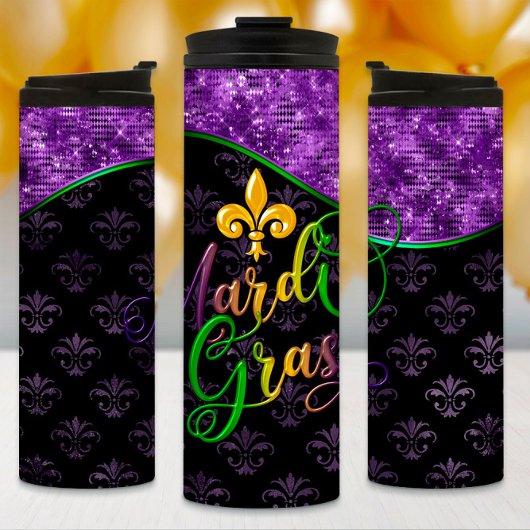 Mardi Gras Tumbler, Paarse Glitter, Paars Thermosbeker
