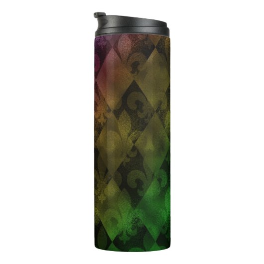 Mardi Gras Tumbler, Rainbow Argyle en Fleur Thermosbeker (Geroteerd rechts)