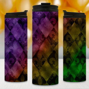 Mardi Gras Tumbler, Rainbow Argyle en Fleur Thermosbeker