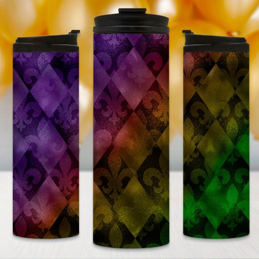 Mardi Gras Tumbler, Rainbow Argyle en Fleur Thermosbeker