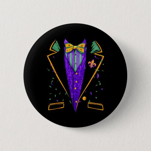 Mardi Gras Tuxedo Kostuum Grappig Carnaval Ontwerp Ronde Button 5,7 Cm (Voorkant)
