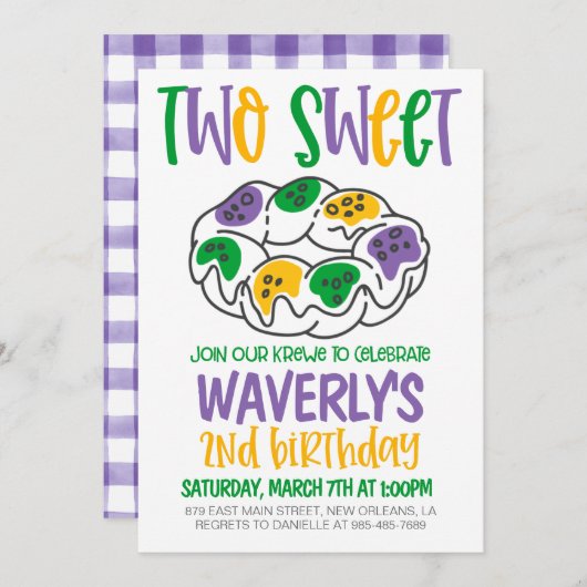 Mardi Gras Tweede Verjaardag Uitnodiging (Voorkant / Achterkant)