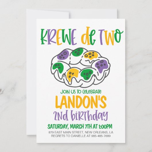 Mardi Gras Tweede Verjaardag Uitnodiging (Voorkant)
