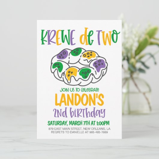 Mardi Gras Tweede Verjaardag Uitnodiging (Staand voorkant)