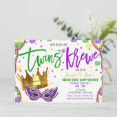Mardi Gras Twins Baby shower Invitation Kaart (Staand voorkant)