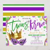 Mardi Gras Twins Baby shower Invitation Kaart (Voorkant / Achterkant)