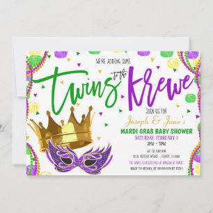 Mardi Gras Twins Baby shower Invitation Kaart