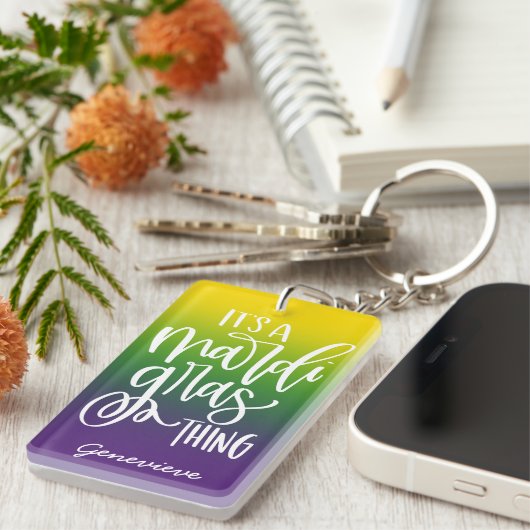 Mardi Gras Typography Design Ombre Sleutelhanger (Voorkant Rechts)