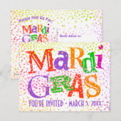 Mardi Gras Typography Party Uitnodiging Briefkaart (Voorkant / Achterkant)