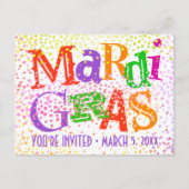 Mardi Gras Typography Party Uitnodiging Briefkaart (Voorkant)