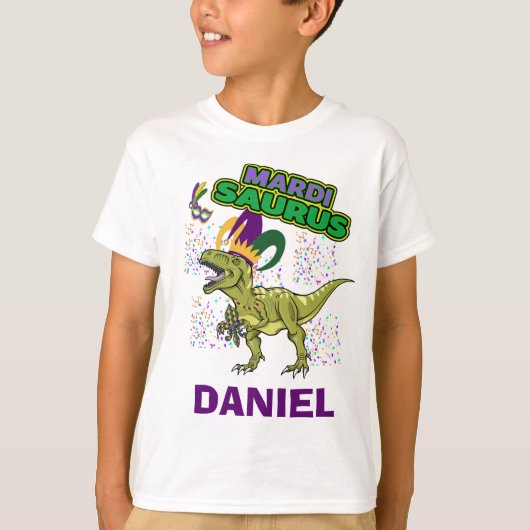 Mardi Gras Tyrannosaurus MET Shirt NAAM VAN DE DOU (Voorkant)