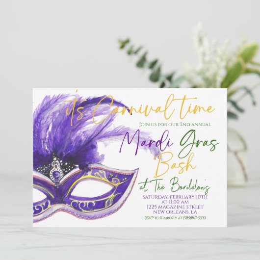 Mardi Gras Uitnodiging (Staand voorkant)