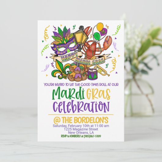 Mardi Gras Uitnodiging (Staand voorkant)