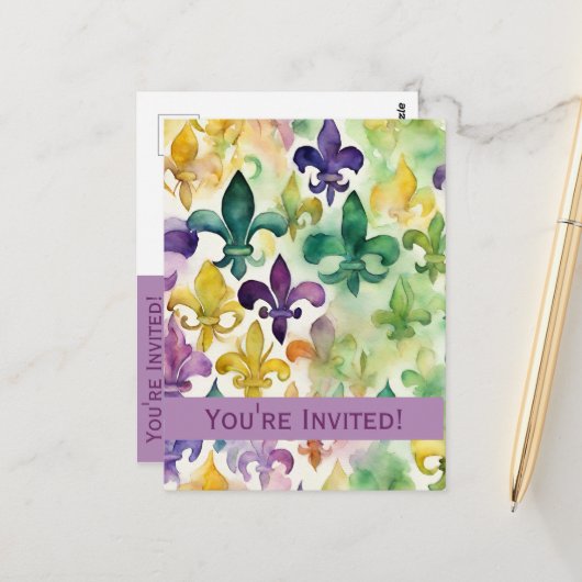 Mardi Gras Uitnodiging (Voorkant / Achterkant in situ)