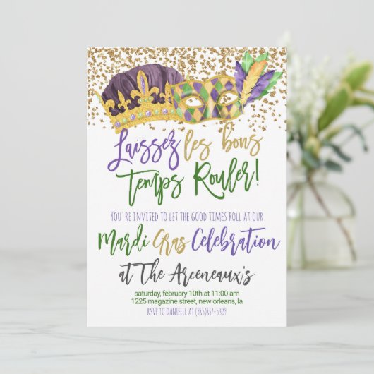 Mardi Gras Uitnodiging (Staand voorkant)