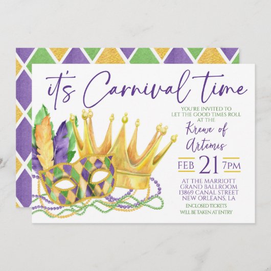 Mardi Gras Uitnodiging (Voorkant / Achterkant)