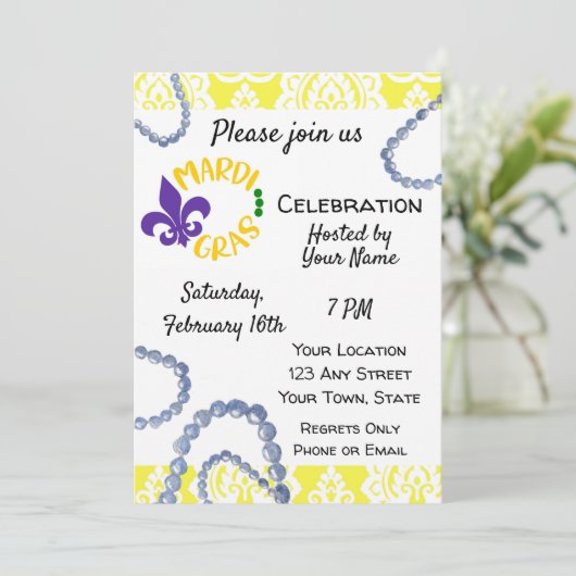 Mardi Gras Uitnodiging (Staand voorkant)